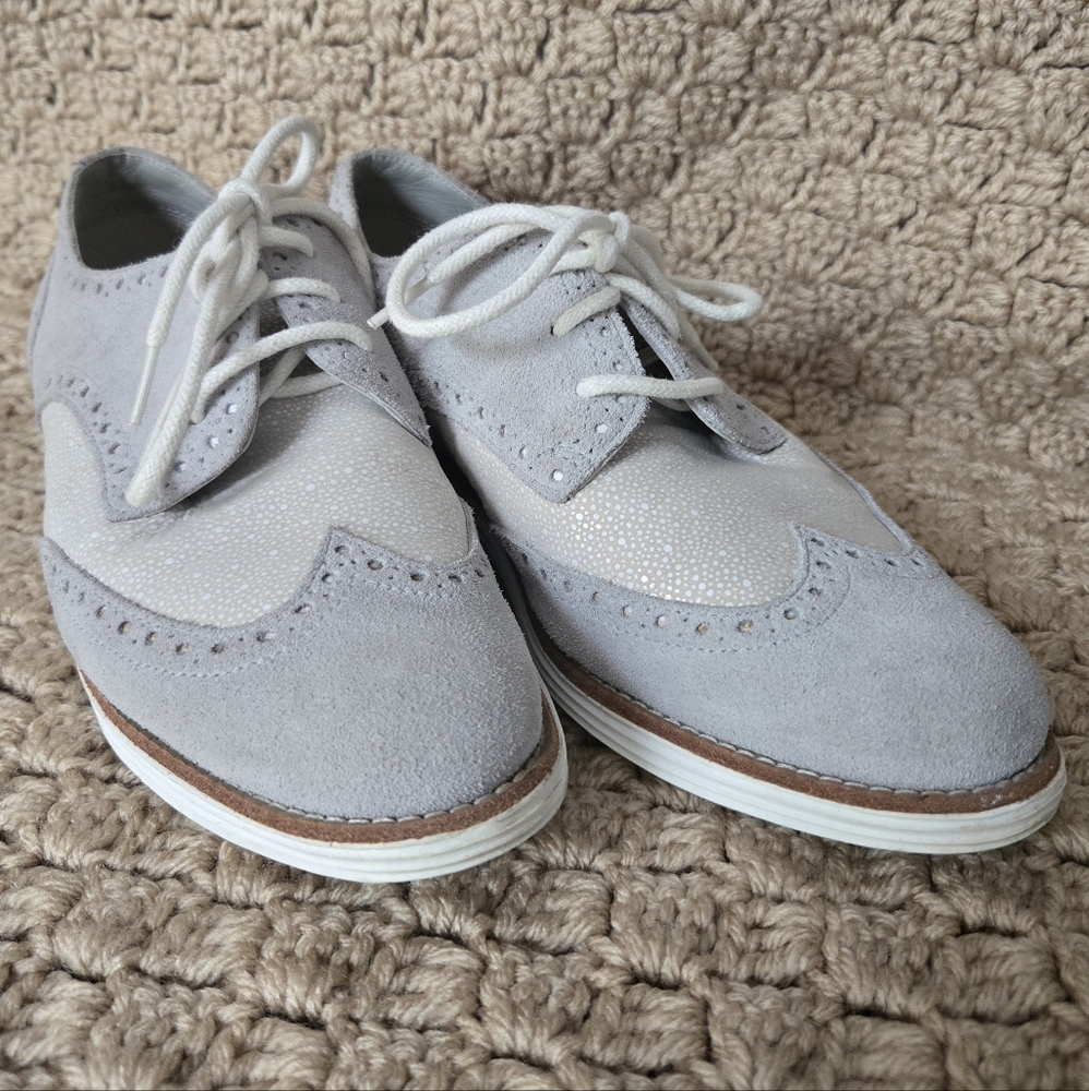 Cole Haan Lunar Grand Grey Suede Saddle Shoes Women's 6 1/2